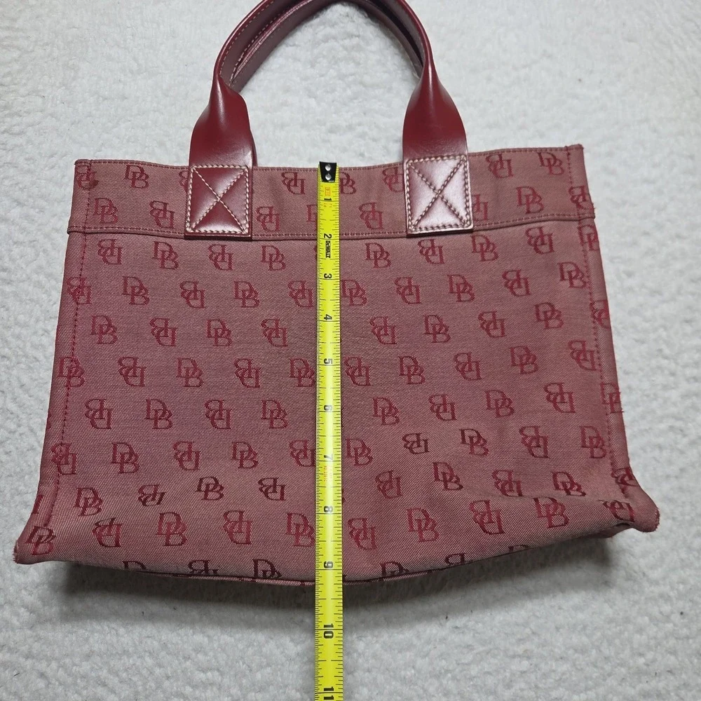 Dooney & Bourke Red Canvas Leather Trim Signature Tote Handbag Purse